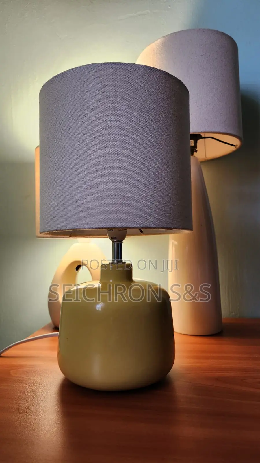 European Table Lamp – Restored Mustard Base, New Shade