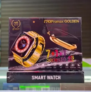 I70 Pro Max Golden Smartwatch With 7 Straps and Earpods