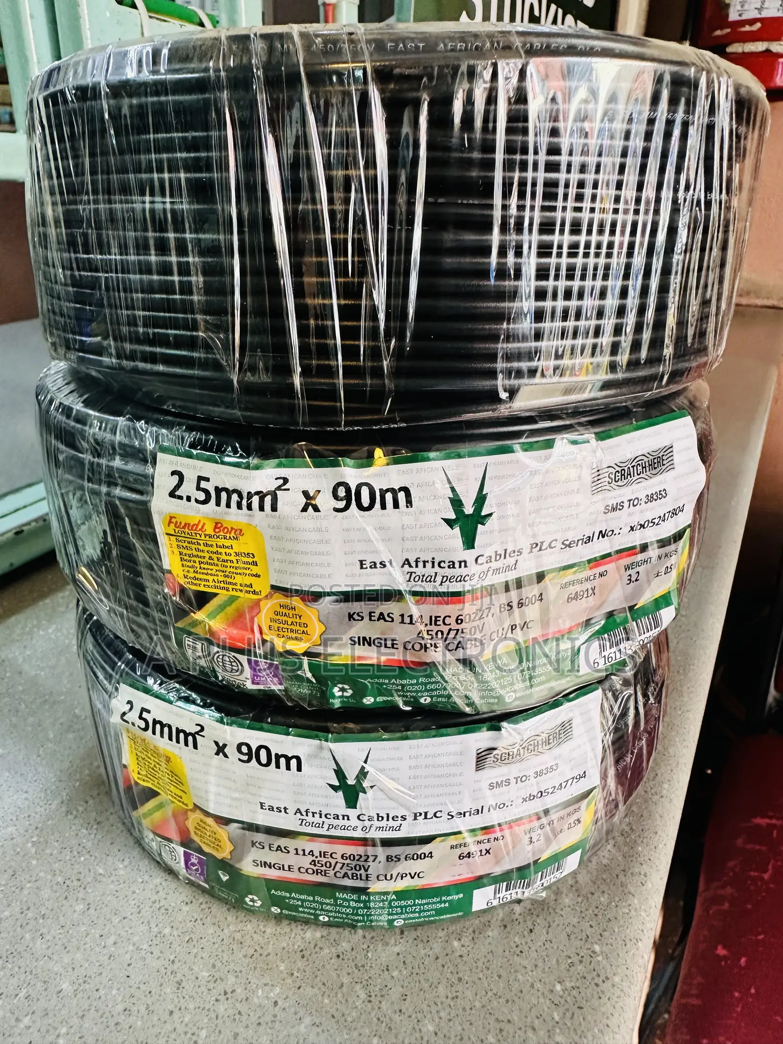 East Africa Cable 2.5mm Single Black 90m Quality Building Wiring Cable