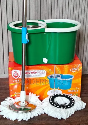 Strong Metallic Spin Mop With Self-Wringing Bucket