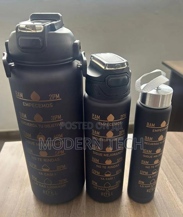 3-in-1 Motivational Water Bottle Set With Time Markers Straw