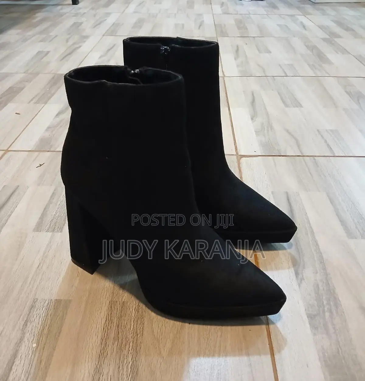 Chunky Bamboo Black High Heel Boots