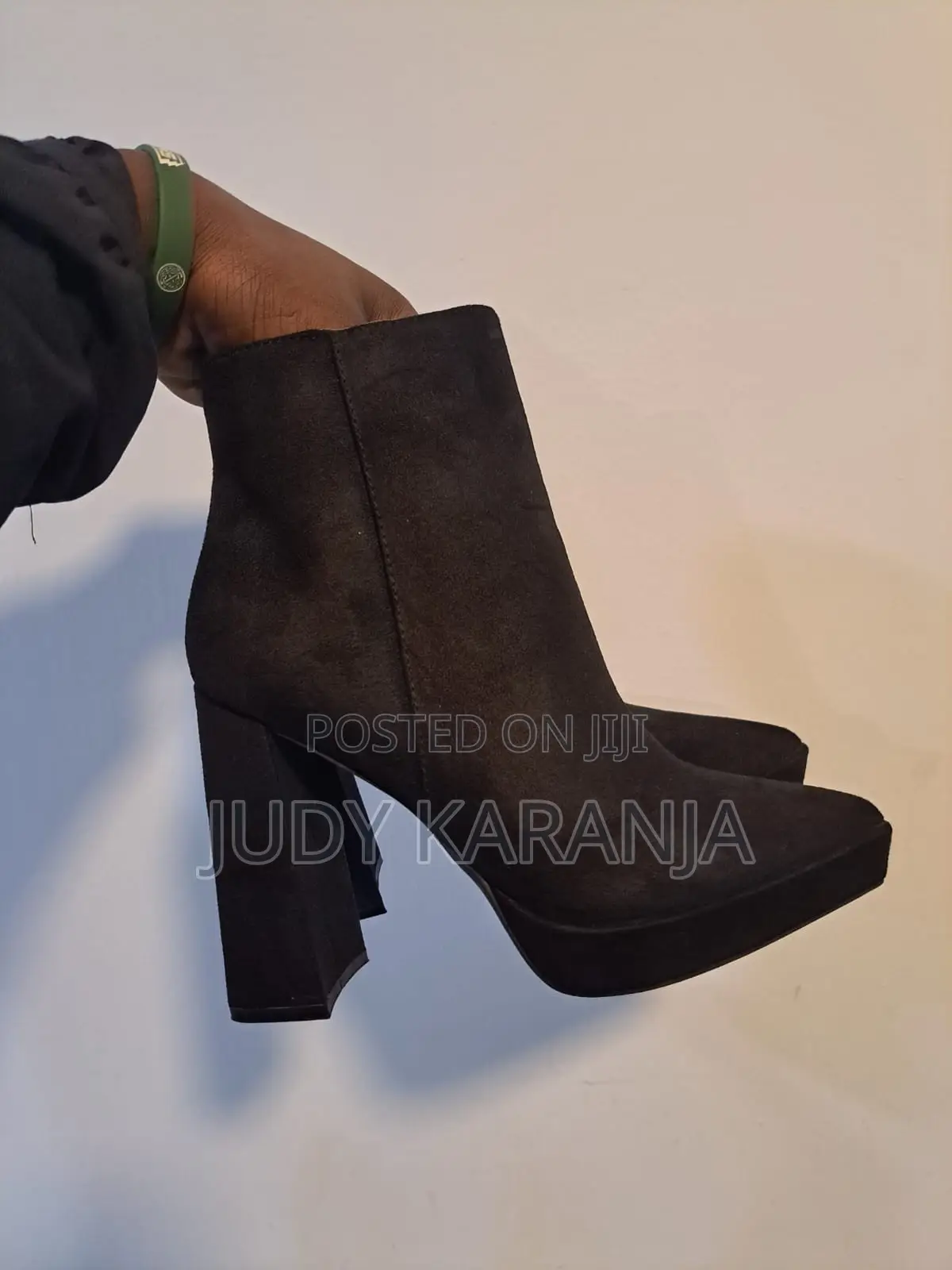Chunky Bamboo Black High Heel Boots