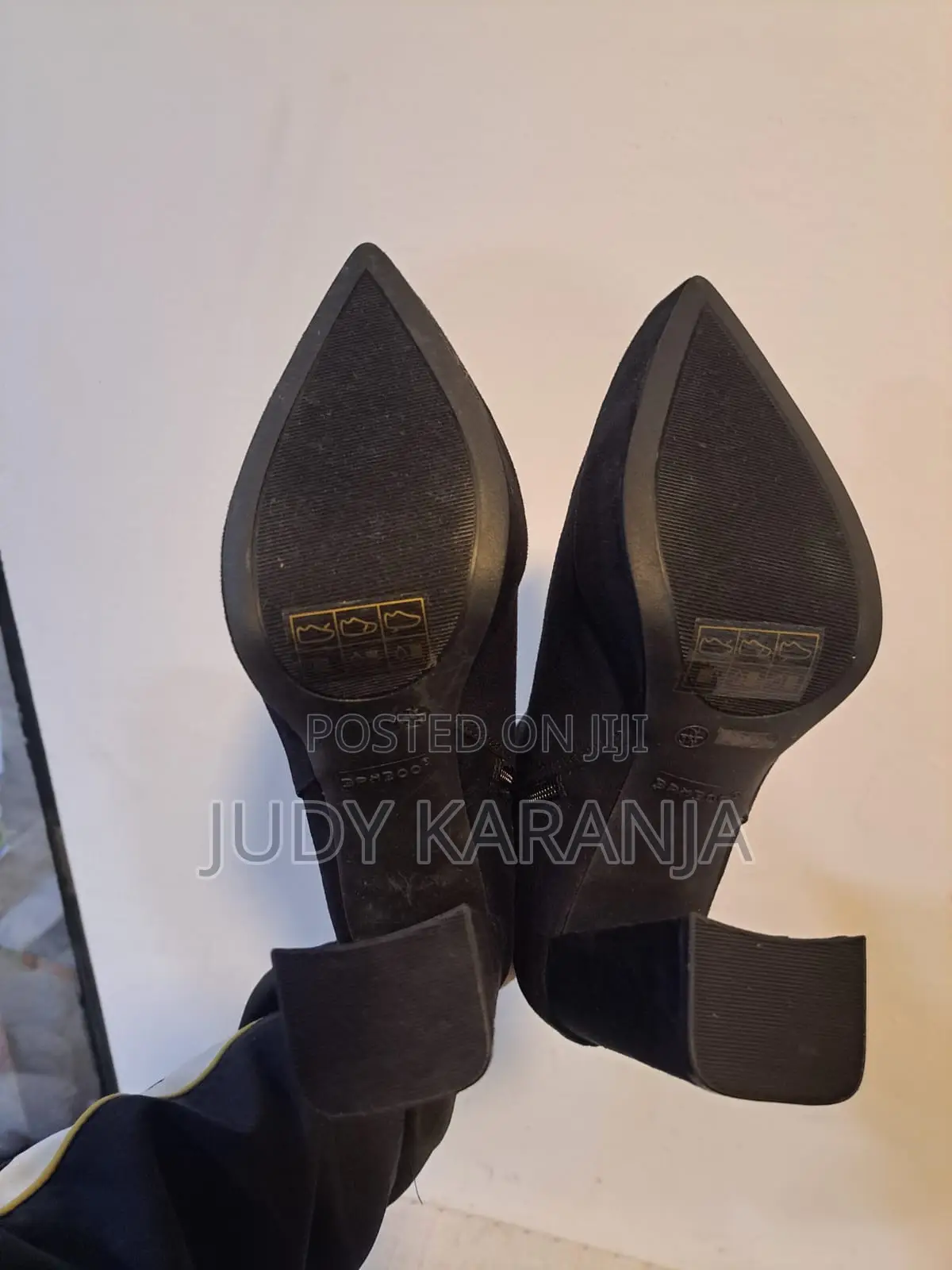 Chunky Bamboo Black High Heel Boots