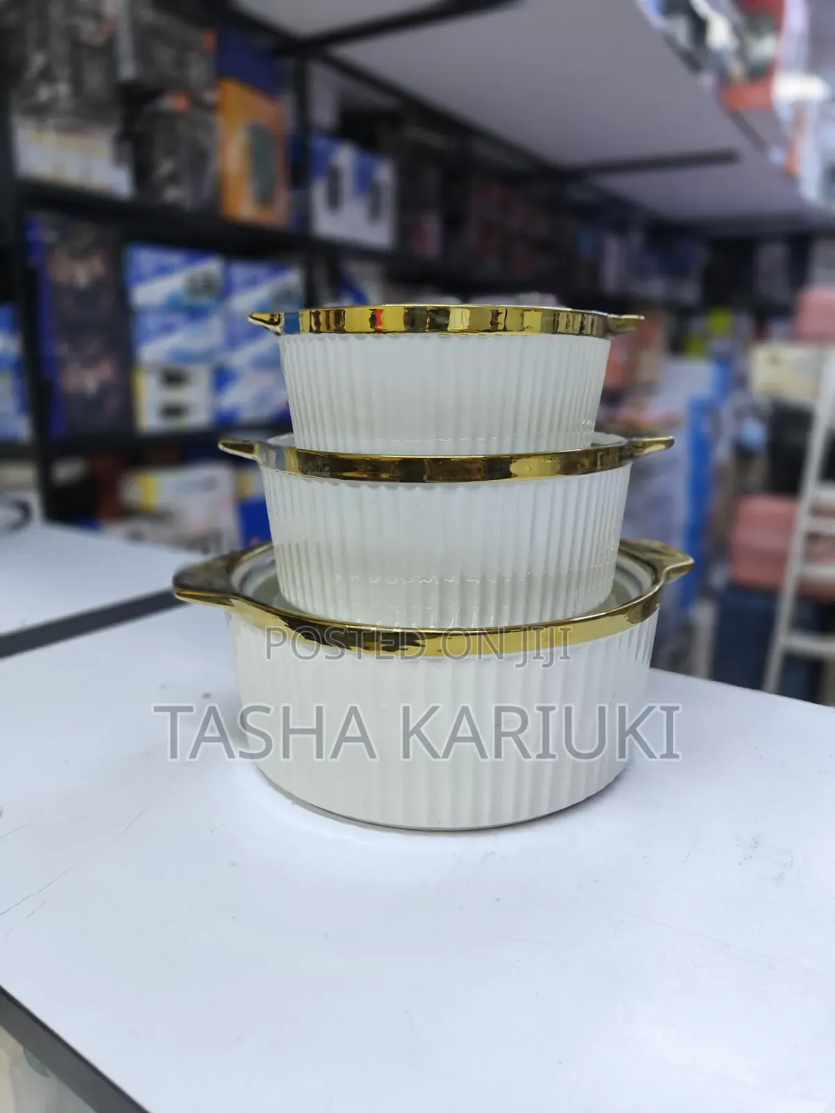 3pcs Setgold Ceramic Casserole Serving Dishes With Glass Lids