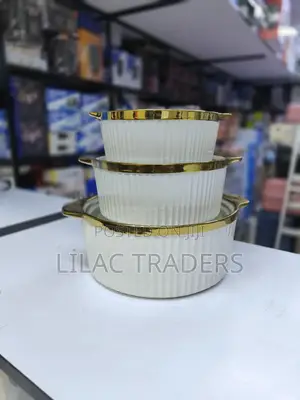 3pcs Setgold Ceramic Casserole Serving Dishes With Glass Lids