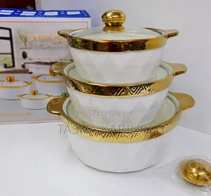 *3pcs Set Gold Ceramic Casserole Serving Dishes With Glass Cover*
