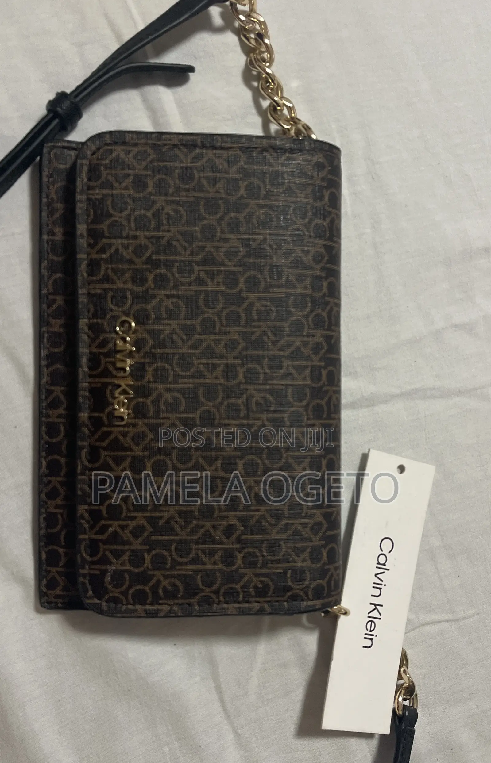 Authentic Calvin Klein Monogram Shoulder Bag -Brown