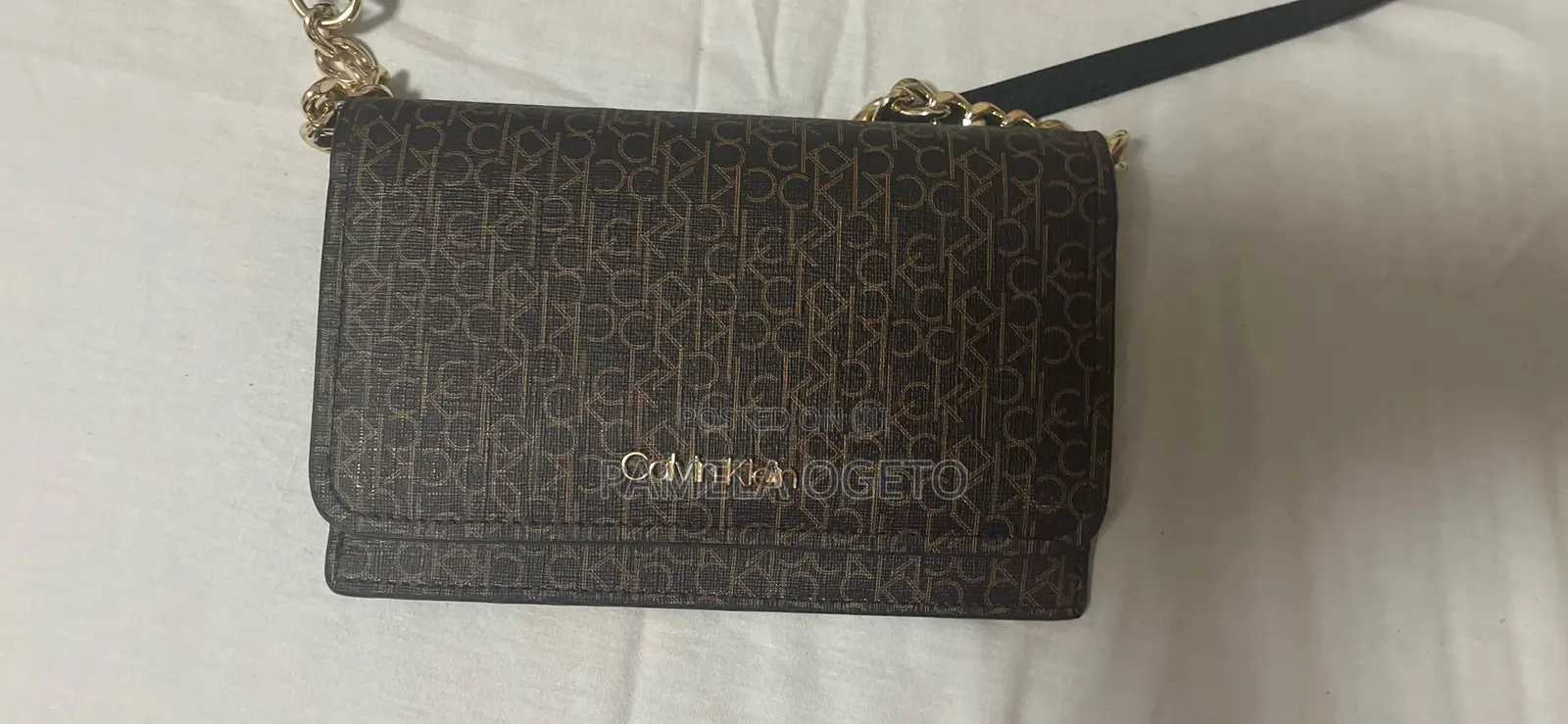Authentic Calvin Klein Monogram Shoulder Bag -Brown