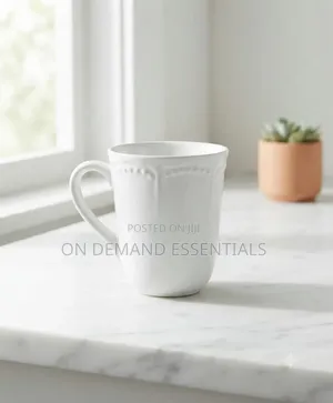 Classic Beaded-Rim White Ceramic Mug Set (6pcs)