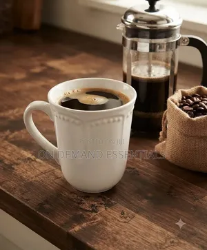Classic Beaded-Rim White Ceramic Mug Set (6pcs)