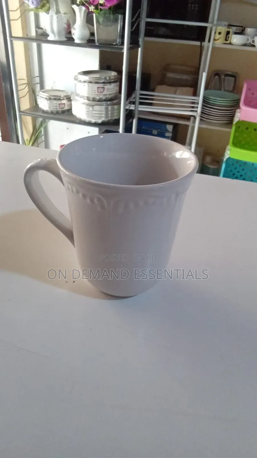 Classic Beaded-Rim White Ceramic Mug Set (6pcs)