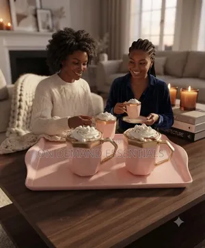Luxury Blush Pink Ceramic Mug Set With Serving Tray (5-Piece)