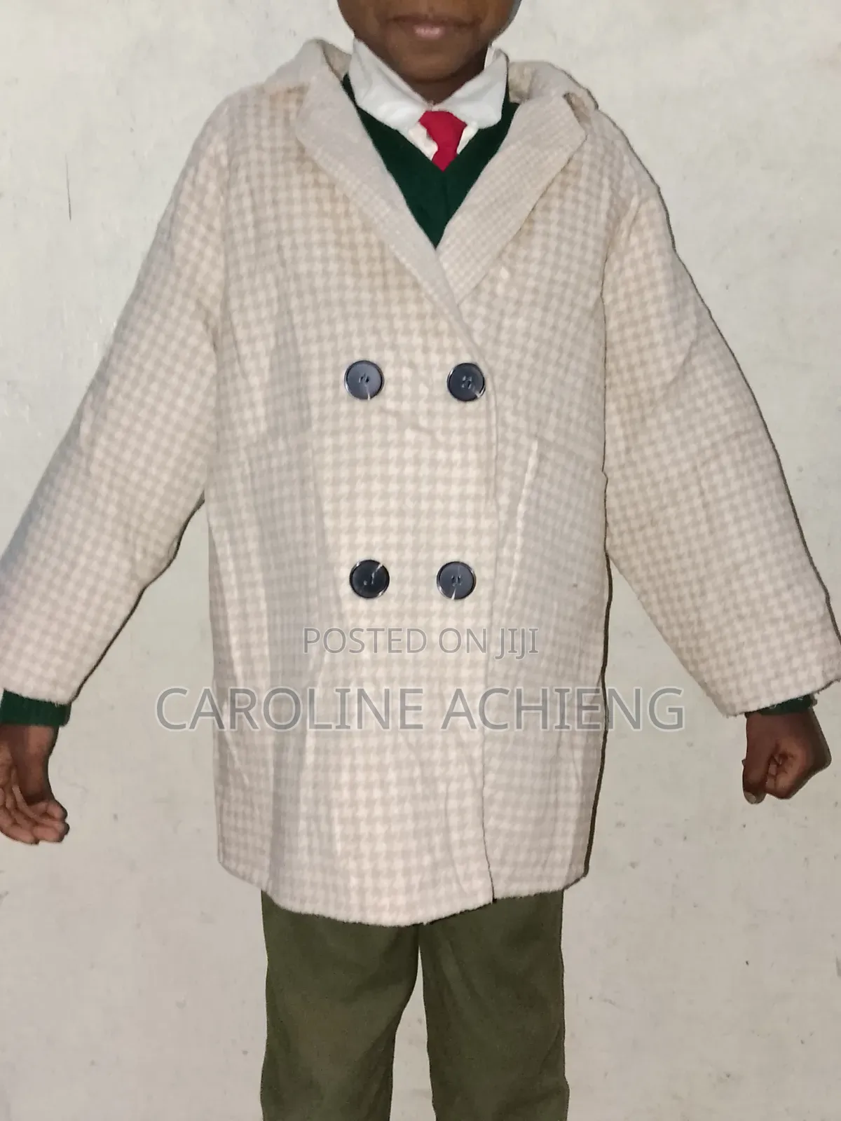 Title: Smart LANKE KAKU Cream Double-Breasted Coat