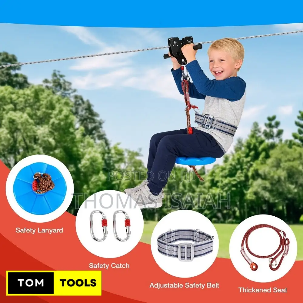 30m 100FT Zip Line for Adults and Kids With Spring Brake and Harness