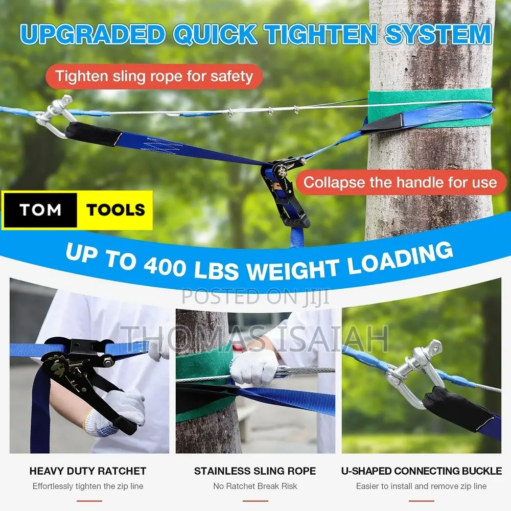 30m 100FT Zip Line for Adults and Kids With Spring Brake and Harness