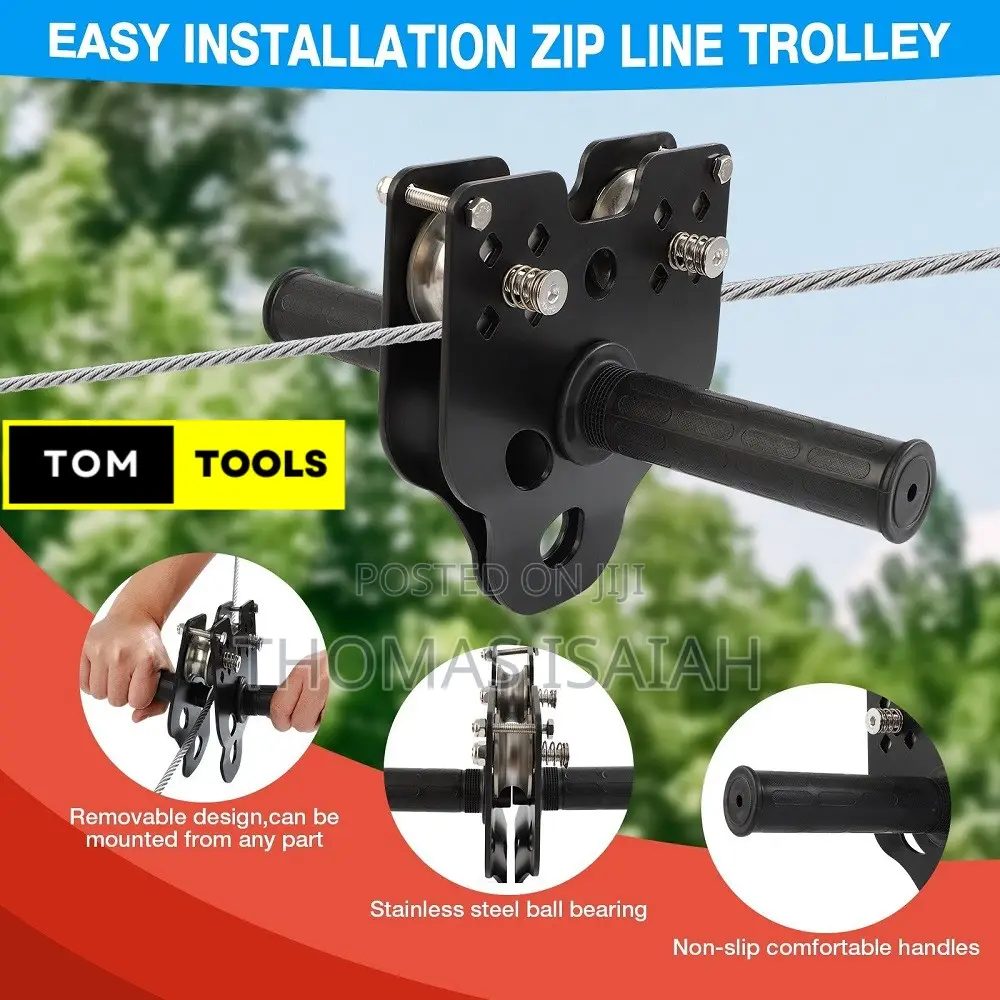 30m 100FT Zip Line for Adults and Kids With Spring Brake and Harness