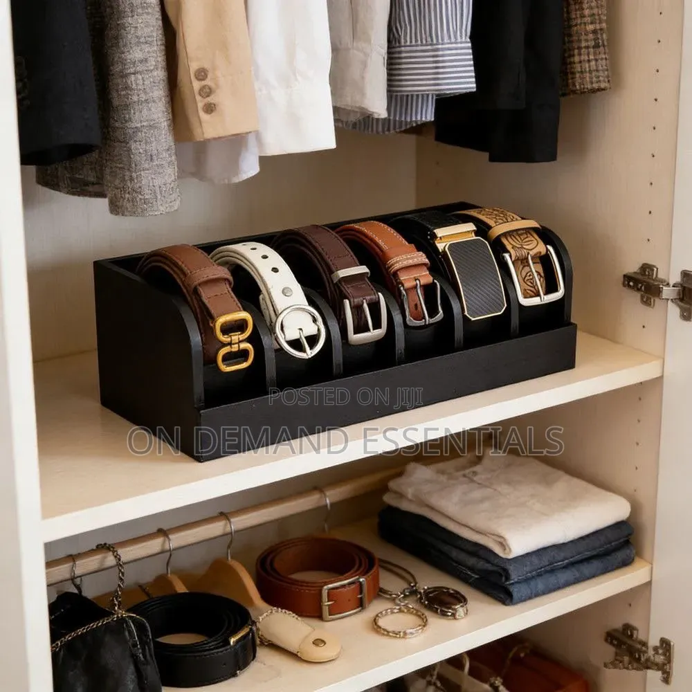 6 Slot Premium Bamboo Belt Organizer