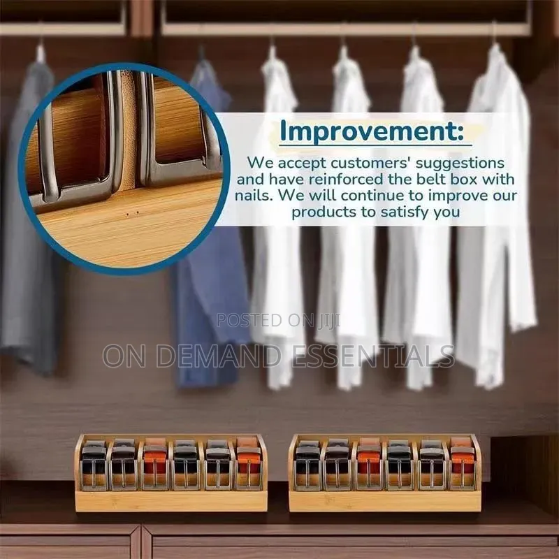 6 Slot Premium Bamboo Belt Organizer