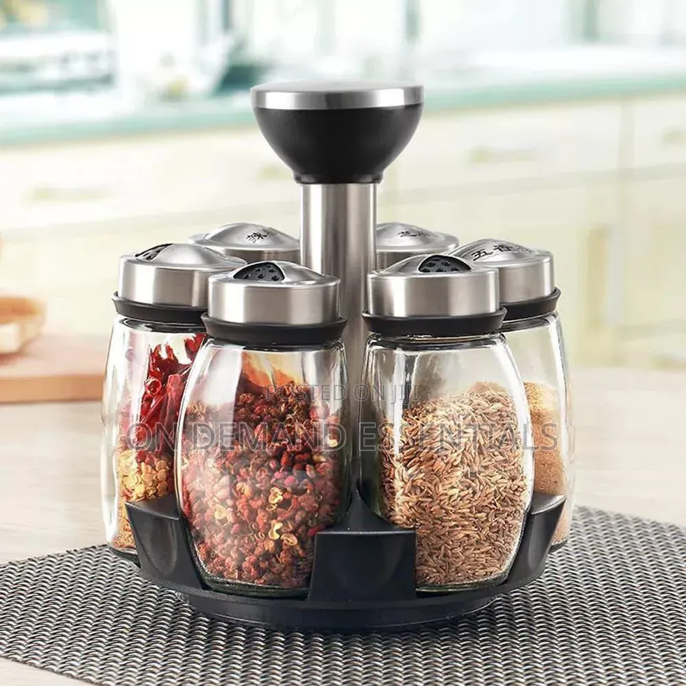 7pc Set 360° Rotating Spice Rack Organizer With Jars