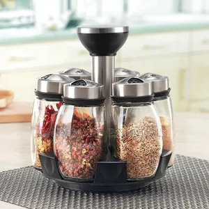 7pc Set 360° Rotating Spice Rack Organizer With Jars