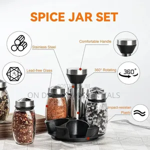 7pc Set 360° Rotating Spice Rack Organizer With Jars