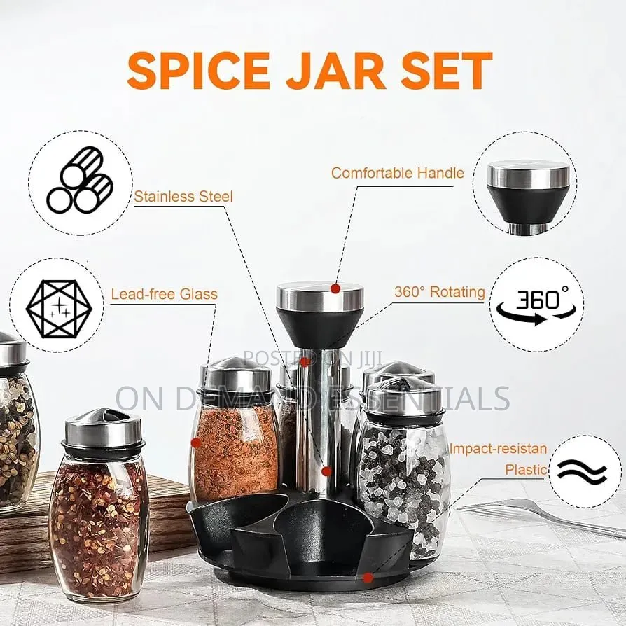 7pc Set 360° Rotating Spice Rack Organizer With Jars