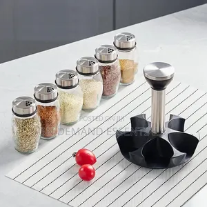 7pc Set 360° Rotating Spice Rack Organizer With Jars