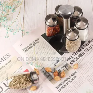 7pc Set 360° Rotating Spice Rack Organizer With Jars