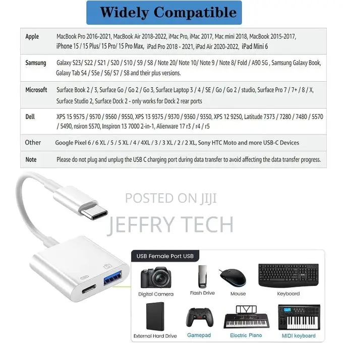 Type-C to USB a Port OTG Cable Compatible With iPhone 15, MacBook Pro