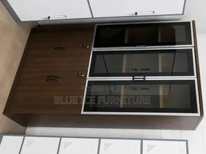 3-Door Wooden Office Filling Cabinet With Glass Display