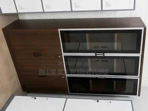 3-Door Wooden Office Filling Cabinet With Glass Display