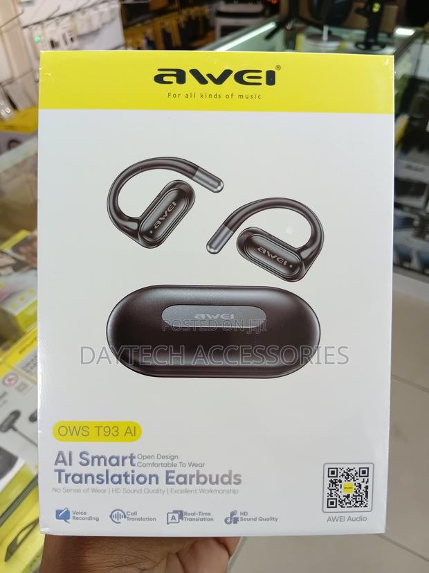 AWEI OWS T93 Al Open Bluetooth Earphone - Black - thumbnail 3