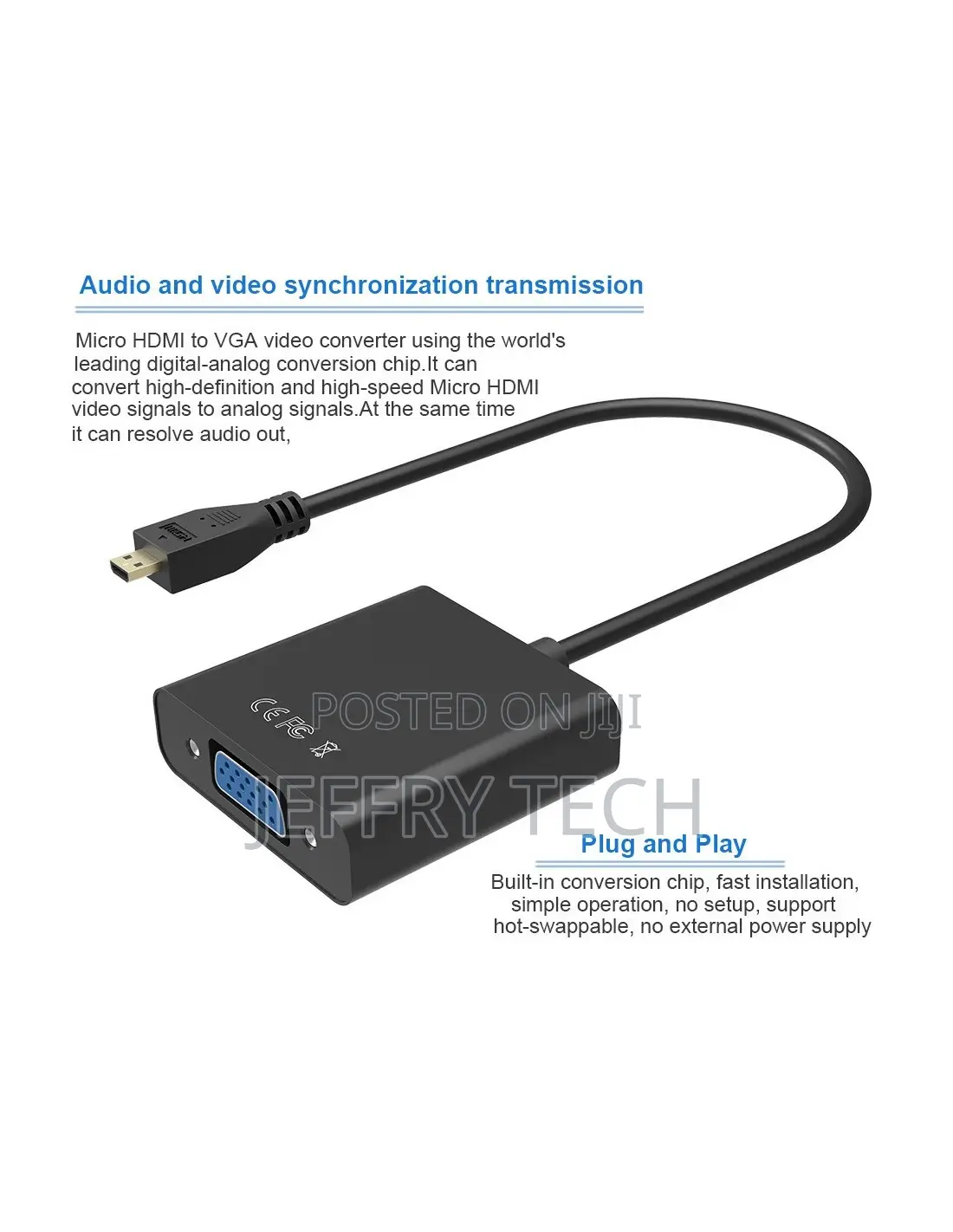 1080P Micro HDMI to VGA Audio Power Converter Adapter Cable