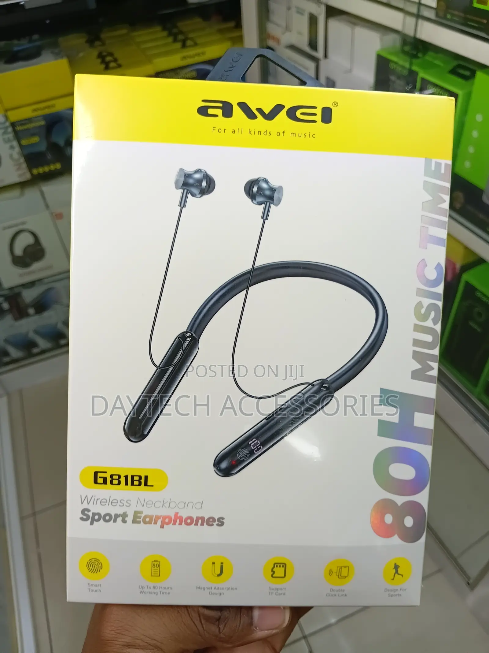 Awei G81BL Wireless Neckband Sport Earphones 80-Hour Battery Life.