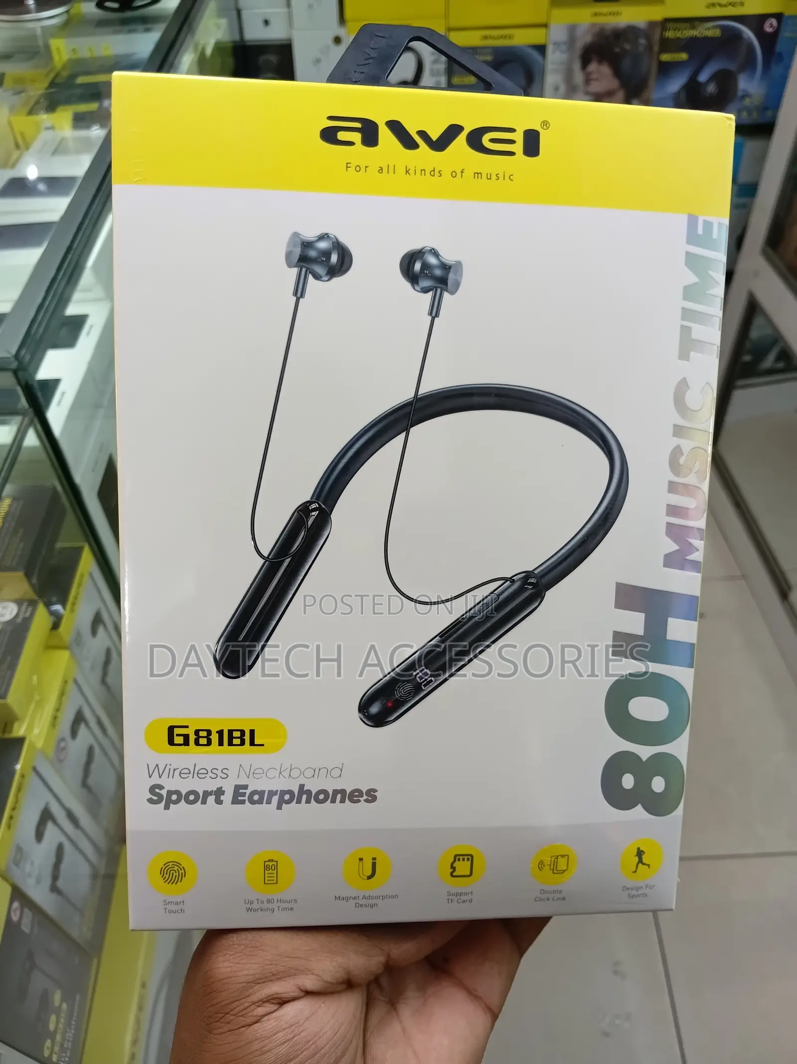 Awei G81BL Wireless Neckband Sport Earphones 80-Hour Battery Life.