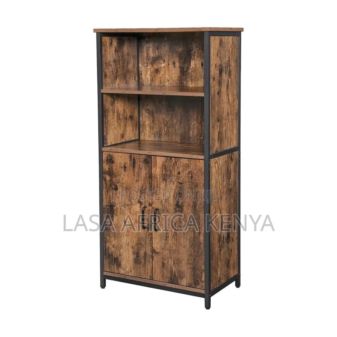 2-Door Bookshelf Cabinet - Wood Stainless Steel
