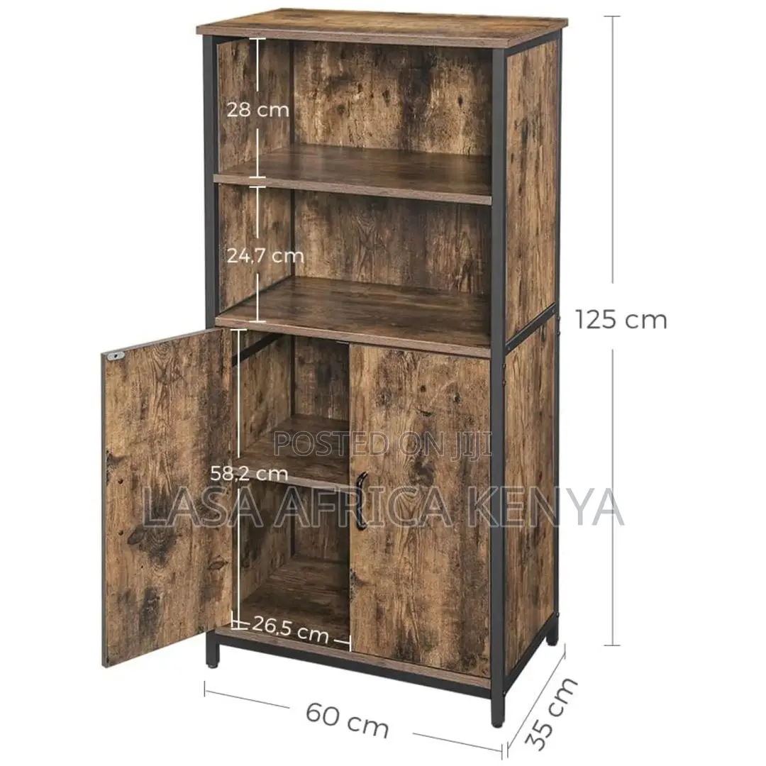 2-Door Bookshelf Cabinet - Wood Stainless Steel