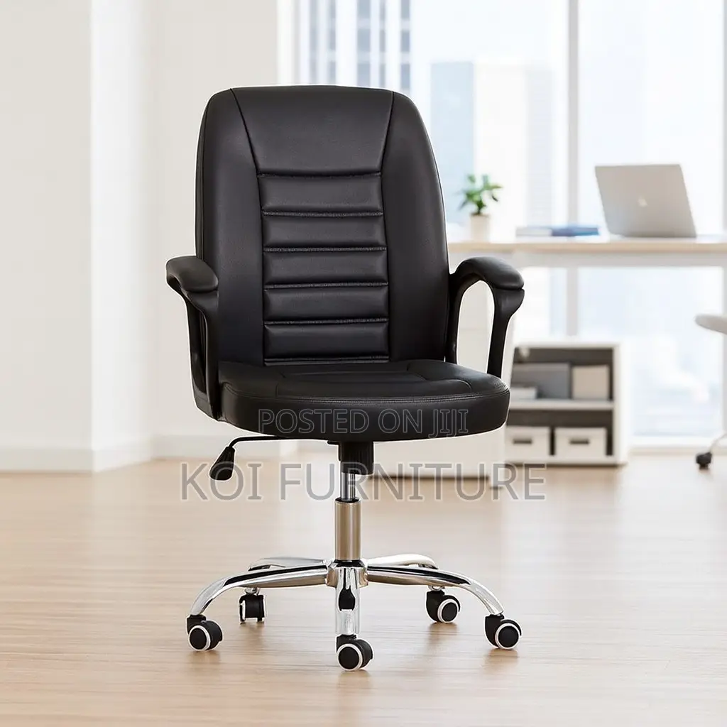 Office Chair; Mid Back Tuff Leather Swivel Office Chair