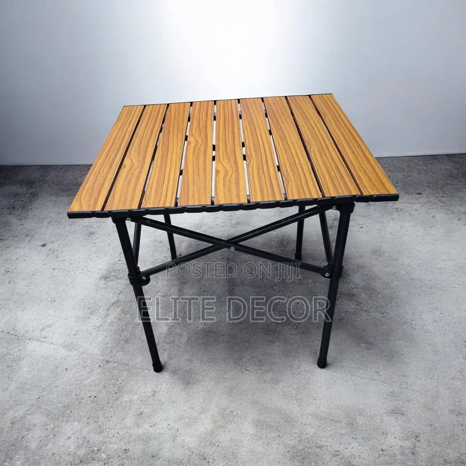Portable Folding Table – Faux Wood-Grain Top With Sturdy Metal Frame