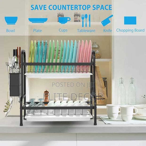 2-Tier Heavy Duty Carbon Steel Dish Rack – Black