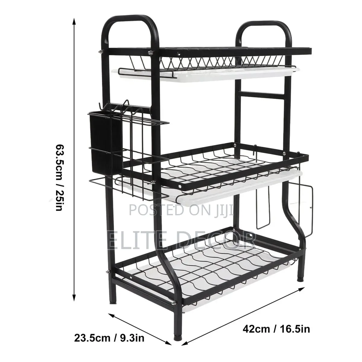 3-Tier Black Carbon Steel Dish Drying Rack