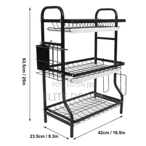 3-Tier Black Carbon Steel Dish Drying Rack