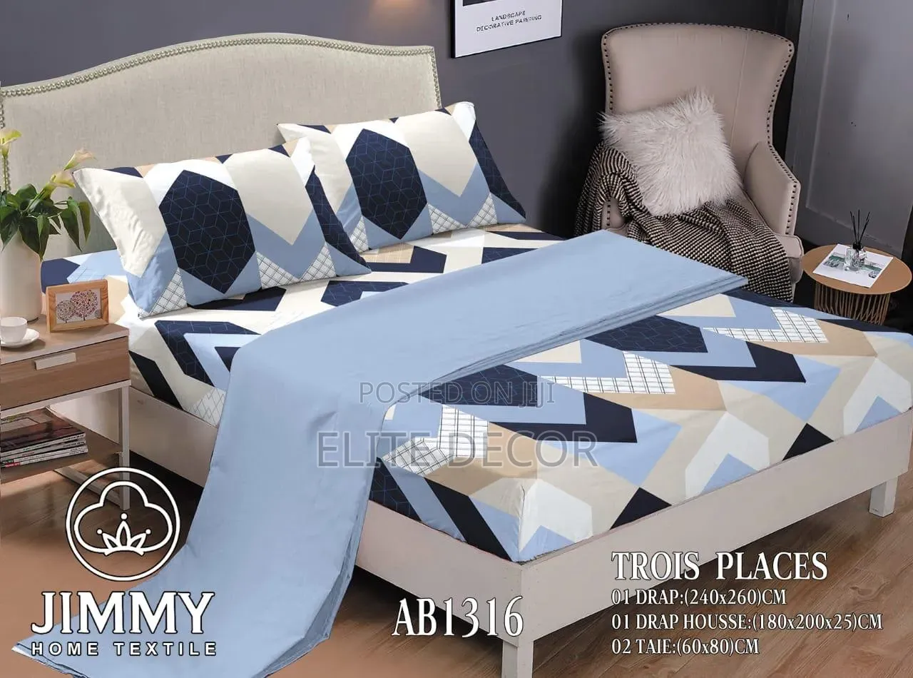 Jimmy Home Textile 3-in-1 King Size Fitted Bedsheet Set – Blue Berg