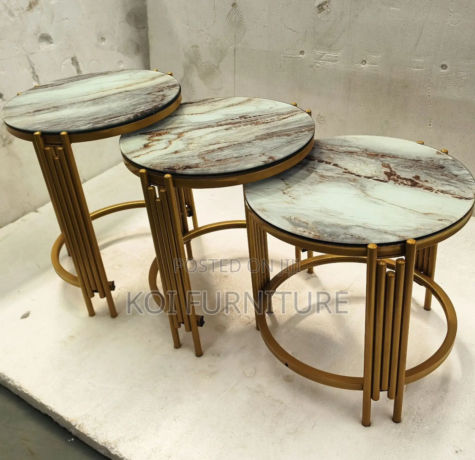 Coffee Table; Triplet Home Office Marble Golden Finish Coffee Table