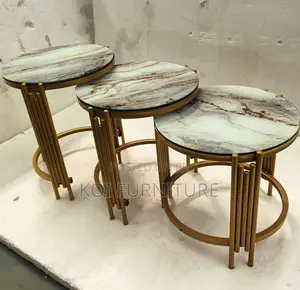 Coffee Table; Triplet Home Office Marble Golden Finish Coffee Table