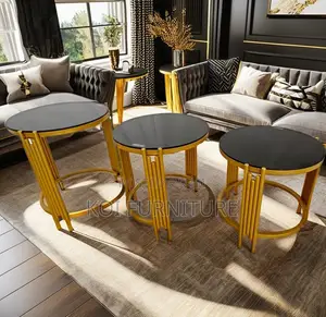 Coffee Table; Triplet Home Office Marble Golden Finish Coffee Table