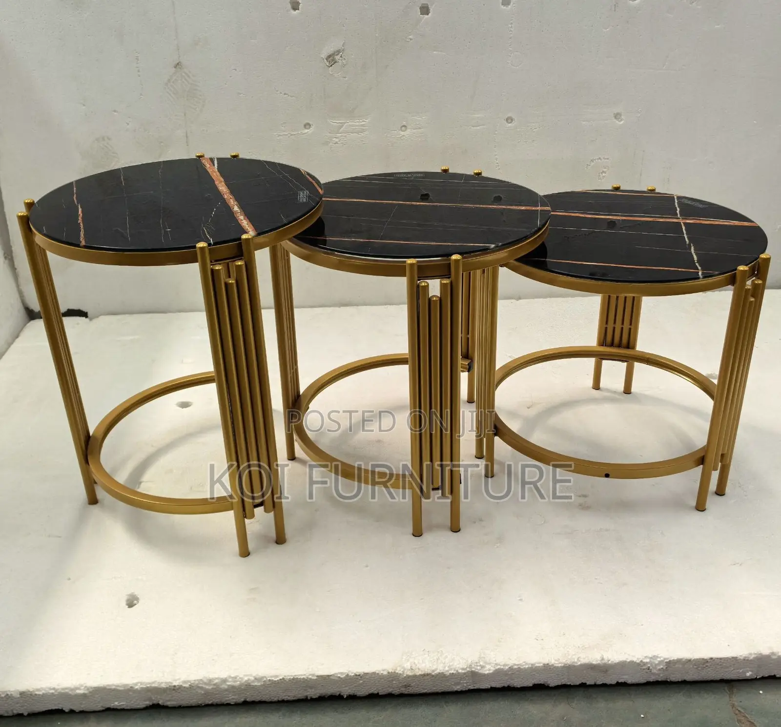 Coffee Table; Triplet Home Office Marble Golden Finish Coffee Table
