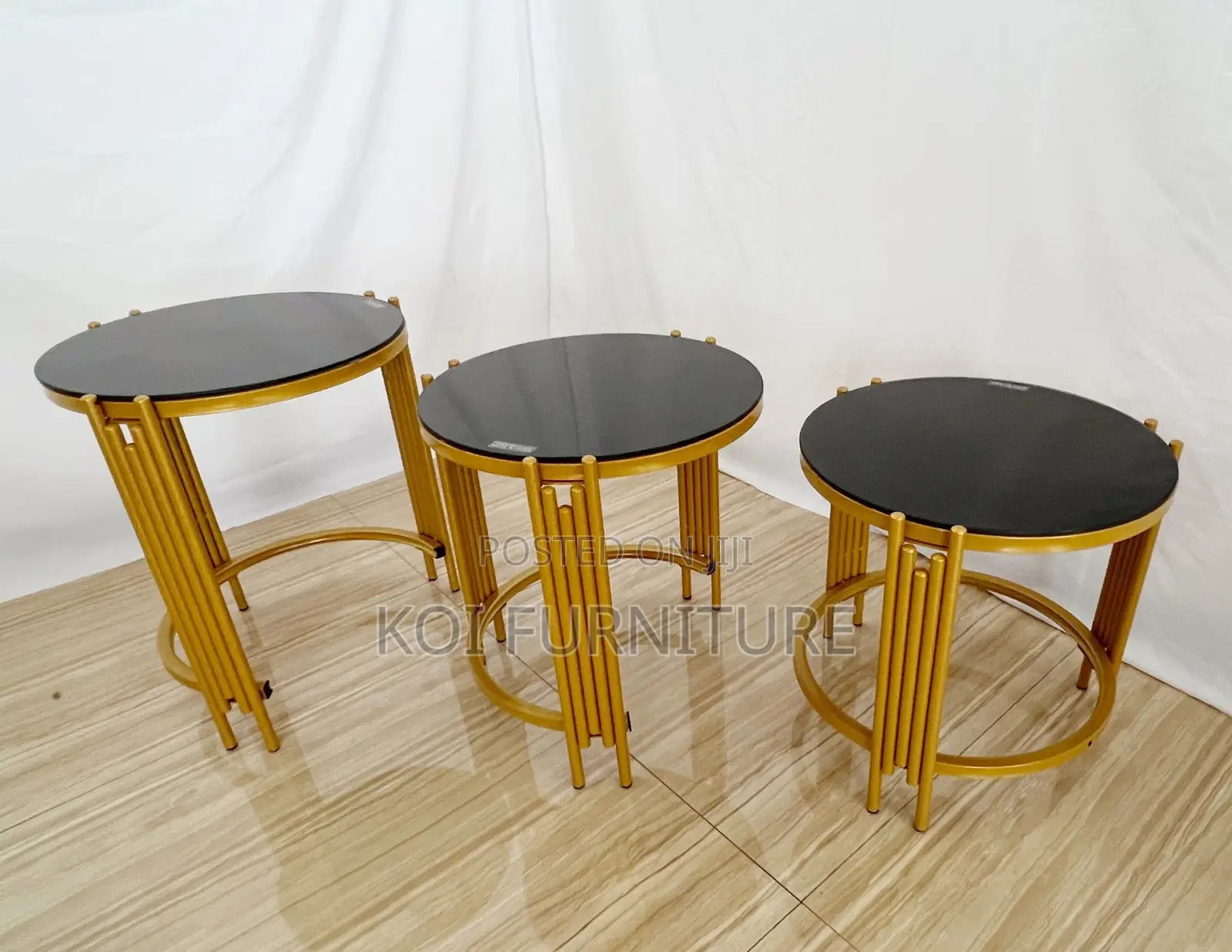 Coffee Table; Triplet Home Office Marble Golden Finish Coffee Table
