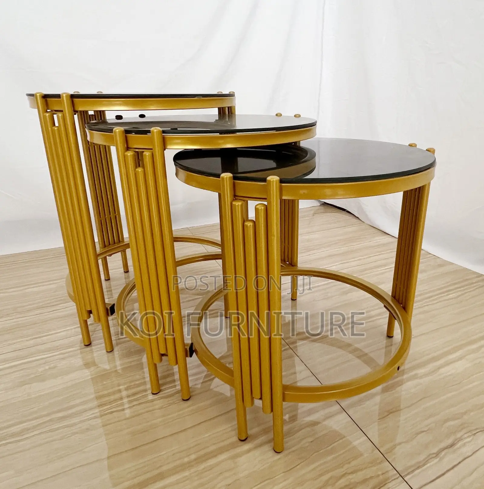Coffee Table; Triplet Home Office Marble Golden Finish Coffee Table